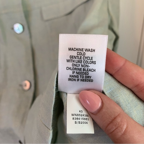 Nordstrom Long Sleeve Light Green Linen Button Down Blouse, size L - Picture 6 of 8